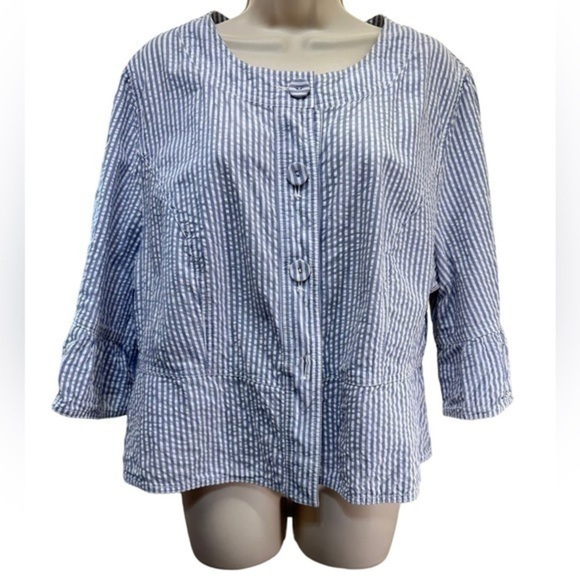 Sandro Sportswear Seersucker Striped Button Front Lightweight Jacket TOP - Picture 1 of 5